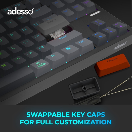 Adesso EasyTouch 1100 Mechanical Keyboard – RGB, Wired/Wireless/Bluetooth, 88-Key, Hot-Swappable, QMK/VIA, Copilot Key