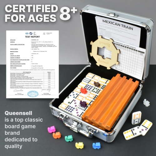 Mexican Train Dominoes Set with 4 Holders - Dominoes Double 12 with Wooden Hub and Tiles Holders - Double 12 Dominos Set