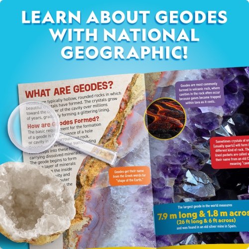 NATIONAL GEOGRAPHIC - Break Open 15 Premium Geodes with Goggles, Learning Guide, 3 Display Stands, Great Science Kit, St