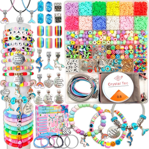 LEITAIT  Girls Toys Bracelet Making Kit -3400PCs Beads for Charm Jewelry Making Kit Supplies, Unicorn/mermaid Crafts Birt