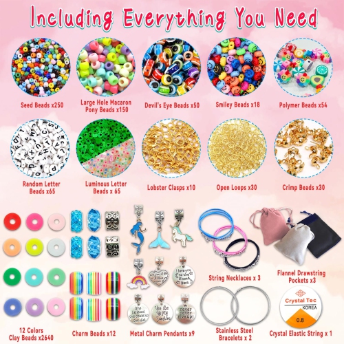 leitait Girls Toys Bracelet Making Kit -3400pcs Beads for Charm Jewelry Making Kit Supplies, Unicorn/Mermaid Crafts Birt