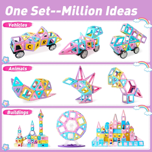 MAGBLOCK Magnetic Building Blocks Set, Upgraded Magnetic Tiles Toys for 3 4 5 6 7 8+ Year Old Girls, 103pcs Magnet Toys