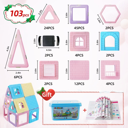MAGBLOCK Magnetic Building Blocks Set, Upgraded Magnetic Tiles Toys for 3 4 5 6 7 8+ Year Old Girls, 103pcs Magnet Toys
