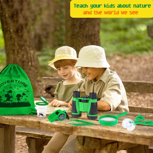 GINMIC Kids Explorer Kit & Bug Catching Kit, 16 Pcs Outdoor Exploration Kit for Kids Camping with Binoculars, Adventure,