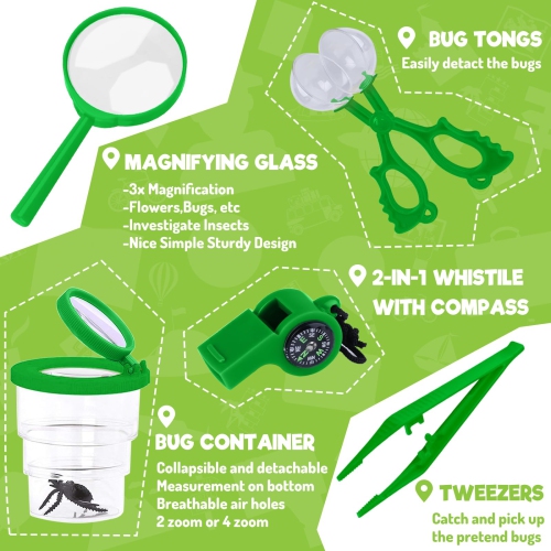 GINMIC Kids Explorer Kit & Bug Catching Kit, 16 Pcs Outdoor Exploration Kit for Kids Camping with Binoculars, Adventure,