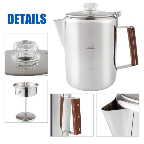 APOXCON Coffee Percolator, Stainless Steel Camping Coffee Pot, Percolator Coffee Maker for Camping Outdoor Traveling Sto