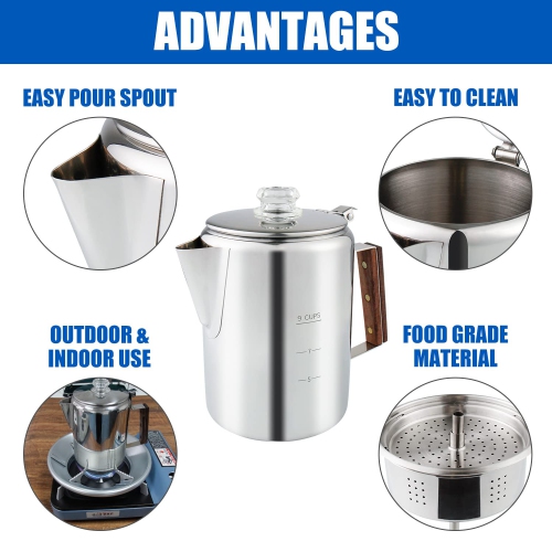 APOXCON Coffee Percolator, Stainless Steel Camping Coffee Pot, Percolator Coffee Maker for Camping Outdoor Traveling Sto