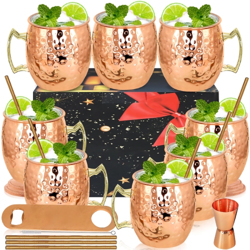 Copper Moscow Mule Mugs 18oz Set of 8 Plated Stainless Steel Copper Mule Mug Moscow Mule Cups Perfect for Cold Drink Coc
