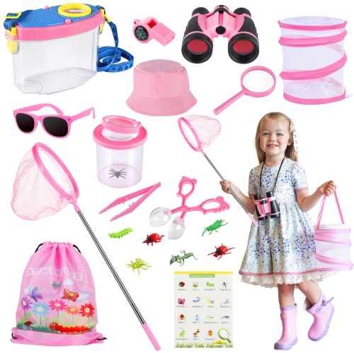 GIFTINBOX  Outdoor Explorer Kit & Bug Catcher Kit for Kids With Hat, Binocular, Butterfly Net, Whistle With Compass, Magn