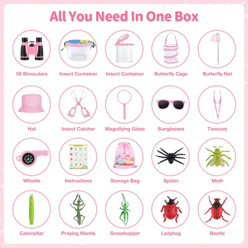 GIFTINBOX Outdoor Explorer Kit & Bug Catcher Kit for Kids with Hat, Binocular, Butterfly Net, Whistle with Compass, Magn