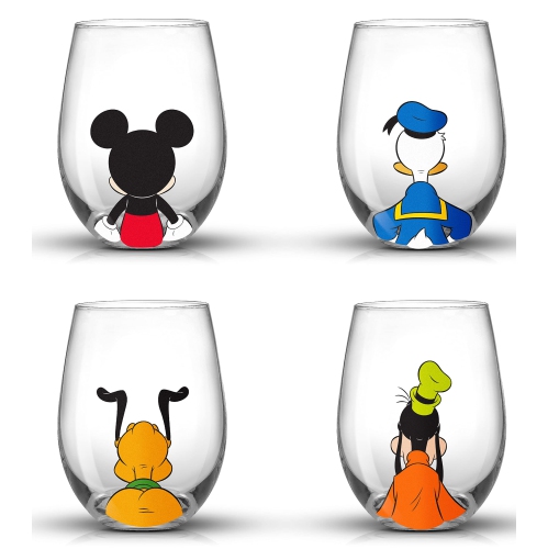 JOYJOLT  Disney Mickey Mouse Squad Collection Tumblers. 15OZ Stemless Wine Glasses Set Of 4 Stemless Drinking Glasses. Di