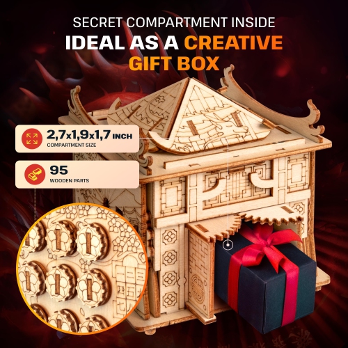 ESC WELT House of Dragon Puzzles Box - 3D Escape Game Money Box - Brain Teaser Puzzles for Adults & Teens - Wooden Escap