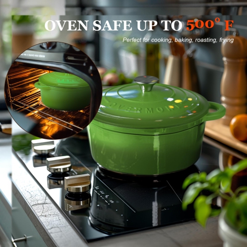 Overmont Enameled Cast Iron Dutch Oven - 7QT Cookware with Cookbook Cotton Heat-resistant Caps - Heavy-Duty Enamel Pot w