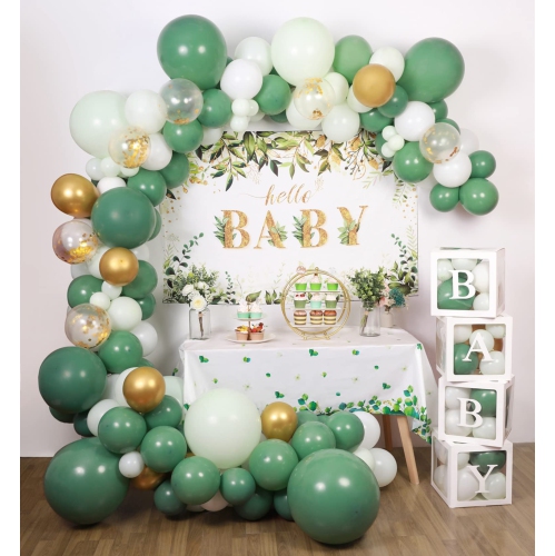 REZIPO  Sage Neutral Baby Shower Decorations Safari Theme Baby Boxes With Letters Woodland Jungle Balloon Garland Rustic P In Green