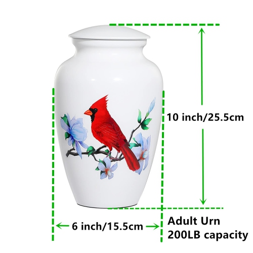 ICOKEE Adult Urn for Human Ashes, Red Cardinal Cremation Urn, White Funeral Urn, Decorative Urn, Burial Urn, Large Memor