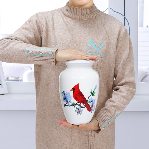 ICOKEE Adult Urn for Human Ashes, Red Cardinal Cremation Urn, White Funeral Urn, Decorative Urn, Burial Urn, Large Memor