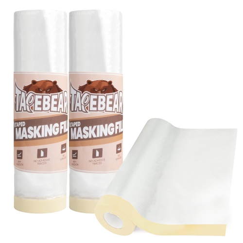 TAPEBEAR Painters Tape and Masking Film 9feet x 90feet(2600mmx 27m), Plastic Cover for Painting, Tape and Drape, Pre-Tap