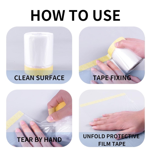 TAPEBEAR Painters Tape and Masking Film 9feet x 90feet(2600mmx 27m), Plastic Cover for Painting, Tape and Drape, Pre-Tap