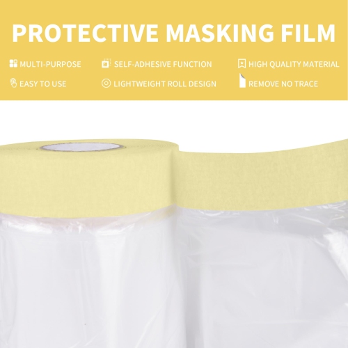 TAPEBEAR Painters Tape and Masking Film 9feet x 90feet(2600mmx 27m), Plastic Cover for Painting, Tape and Drape, Pre-Tap