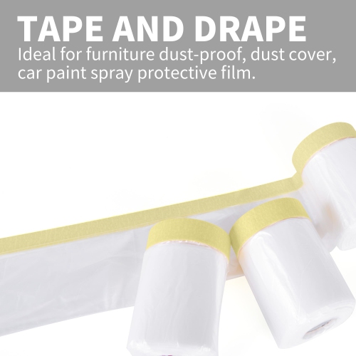 TAPEBEAR Painters Tape and Masking Film 9feet x 90feet(2600mmx 27m), Plastic Cover for Painting, Tape and Drape, Pre-Tap