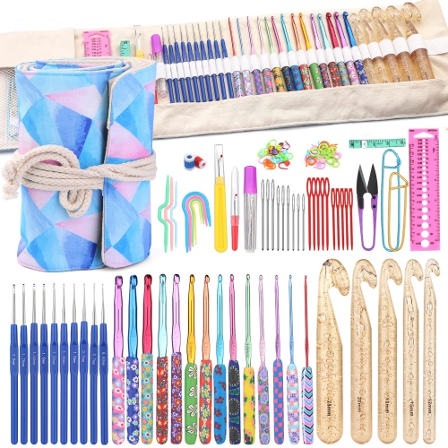 115-Piece Crochet Set, Crochet Kit Plus Large Eye Sewing Needles and Other Crochet Accessories Tools, Ergonomic Handle C
