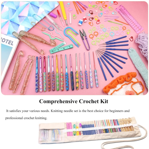 115-Piece Crochet Set, Crochet Kit Plus Large Eye Sewing Needles and Other Crochet Accessories Tools, Ergonomic Handle C