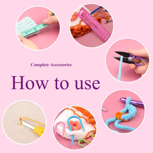 115-Piece Crochet Set, Crochet Kit Plus Large Eye Sewing Needles and Other Crochet Accessories Tools, Ergonomic Handle C
