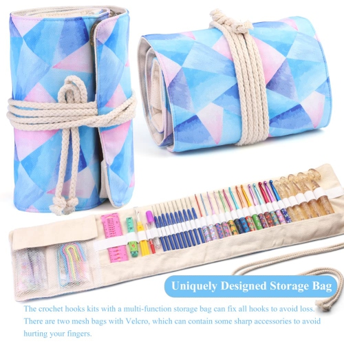 115-Piece Crochet Set, Crochet Kit Plus Large Eye Sewing Needles and Other Crochet Accessories Tools, Ergonomic Handle C