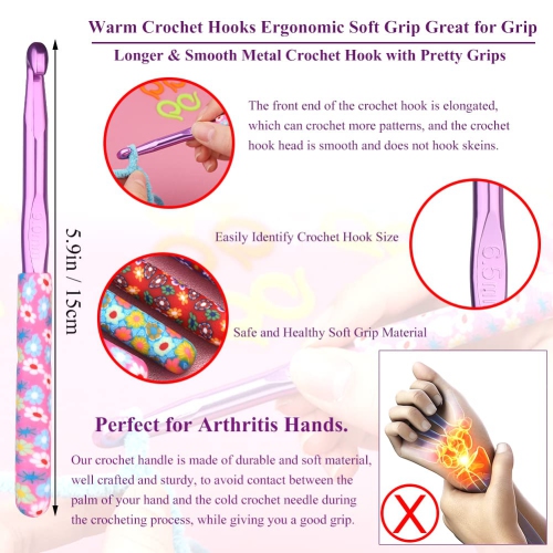 115-Piece Crochet Set, Crochet Kit Plus Large Eye Sewing Needles and Other Crochet Accessories Tools, Ergonomic Handle C