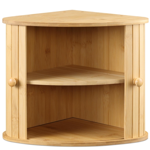 Boîte à pain en bois de Navaris - Contenant en coin en bois Farmhouse de comptoir avec portes coulissantes - 11,81" x 11.