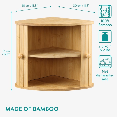 Boîte à pain en bois de Navaris - Contenant en coin en bois Farmhouse de comptoir avec portes coulissantes - 11,81" x 11.