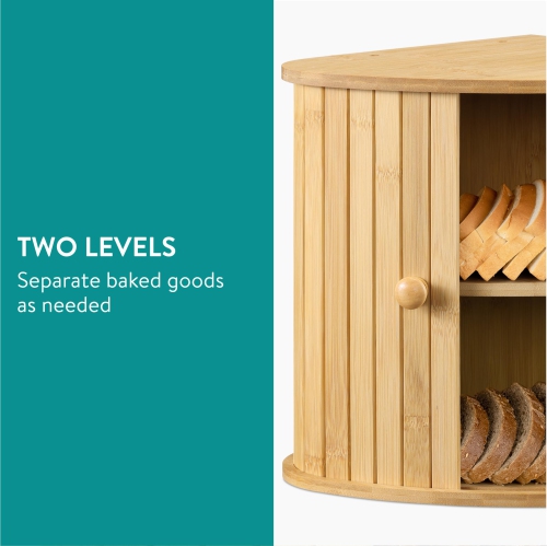 Boîte à pain en bois de Navaris - Contenant en coin en bois Farmhouse de comptoir avec portes coulissantes - 11,81" x 11.