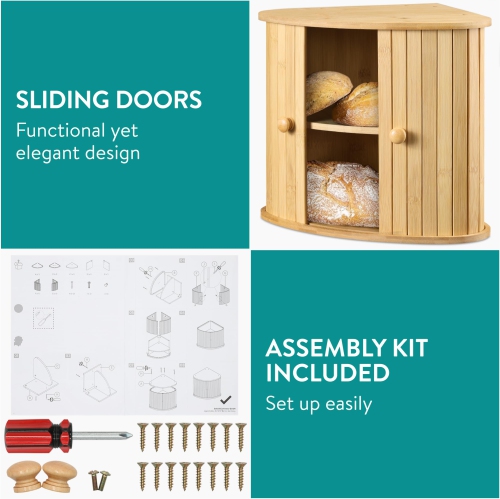 Boîte à pain en bois de Navaris - Contenant en coin en bois Farmhouse de comptoir avec portes coulissantes - 11,81" x 11.