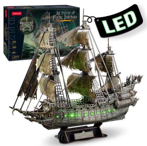 CubicFun 3D Puzzles for Adults Crafts for Adults Gifts for Men Women Green LED Flying Dutchman 360 Pieces Pirate Ship Fa