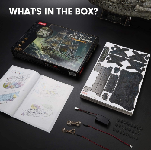 CubicFun 3D Puzzles for Adults Crafts for Adults Gifts for Men Women Green LED Flying Dutchman 360 Pieces Pirate Ship Fa