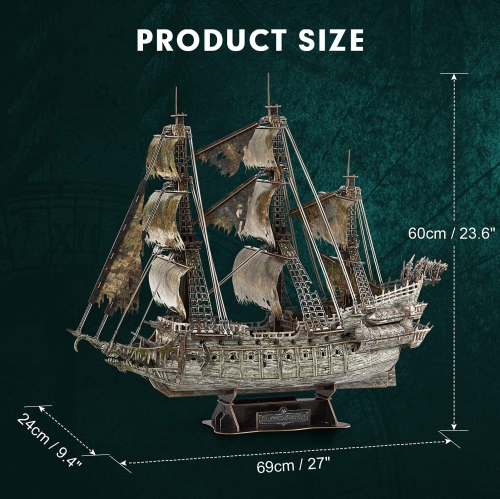 CubicFun 3D Puzzles for Adults Crafts for Adults Gifts for Men Women Green LED Flying Dutchman 360 Pieces Pirate Ship Fa