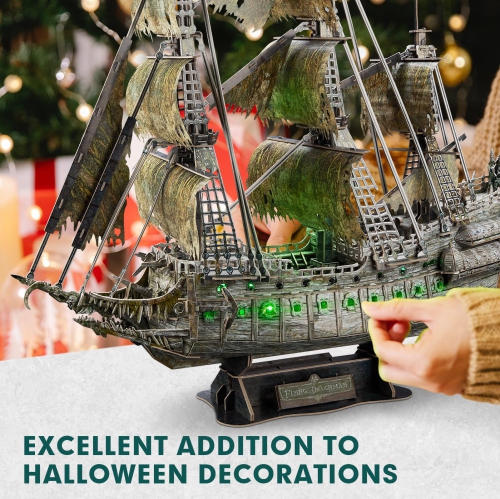 CubicFun 3D Puzzles for Adults Crafts for Adults Gifts for Men Women Green LED Flying Dutchman 360 Pieces Pirate Ship Fa