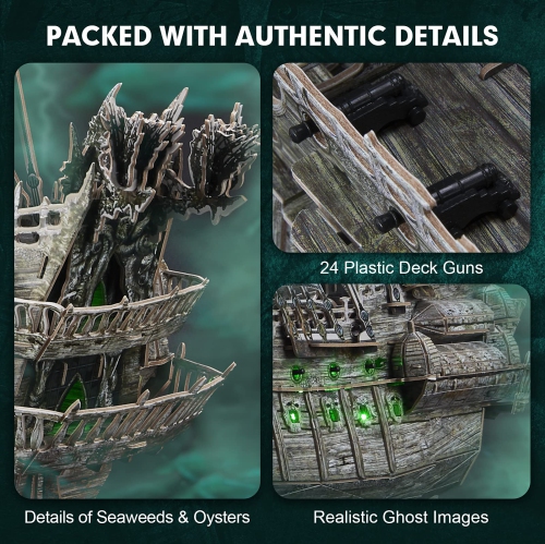 CubicFun 3D Puzzles for Adults Crafts for Adults Gifts for Men Women Green LED Flying Dutchman 360 Pieces Pirate Ship Fa