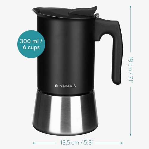 Marmite Moka de Navaris - Machine à espresso percolateur pour cuisinière électrique à induction - Inox
