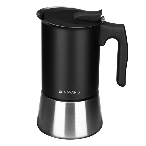 Marmite Moka de Navaris - Machine à espresso percolateur pour cuisinière électrique à induction - Inox