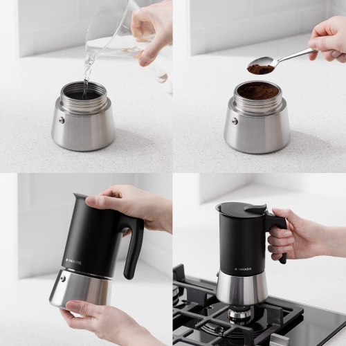 Marmite Moka de Navaris - Machine à espresso percolateur pour cuisinière électrique à induction - Inox