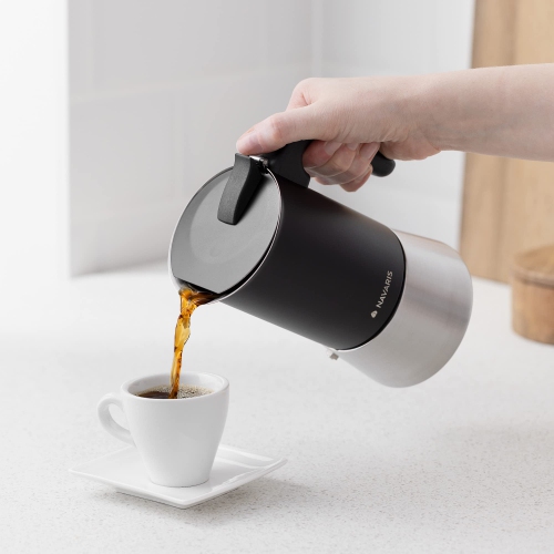 Marmite Moka de Navaris - Machine à espresso percolateur pour cuisinière électrique à induction - Inox