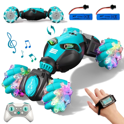 Gesture Sensing RC Stunt Car with Lights & Music for Kids 6-12 Years Old 4WD 2.4GHz Hand Controlled Remote Control Car D