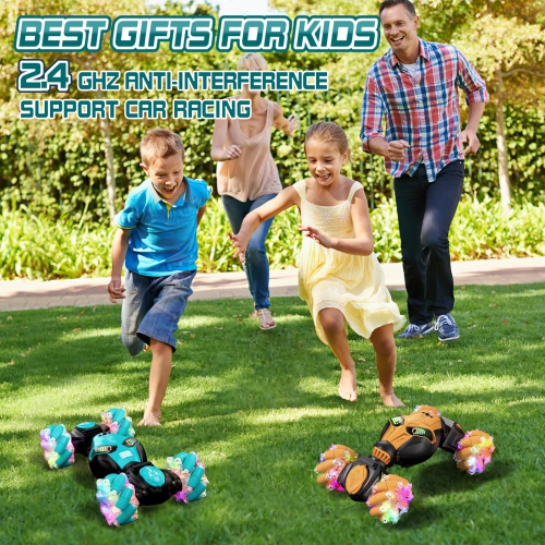 Gesture Sensing RC Stunt Car with Lights & Music for Kids 6-12 Years Old 4WD 2.4GHz Hand Controlled Remote Control Car D