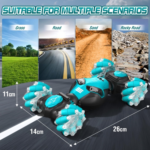 Gesture Sensing RC Stunt Car with Lights & Music for Kids 6-12 Years Old 4WD 2.4GHz Hand Controlled Remote Control Car D