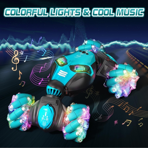 Gesture Sensing RC Stunt Car with Lights & Music for Kids 6-12 Years Old 4WD 2.4GHz Hand Controlled Remote Control Car D