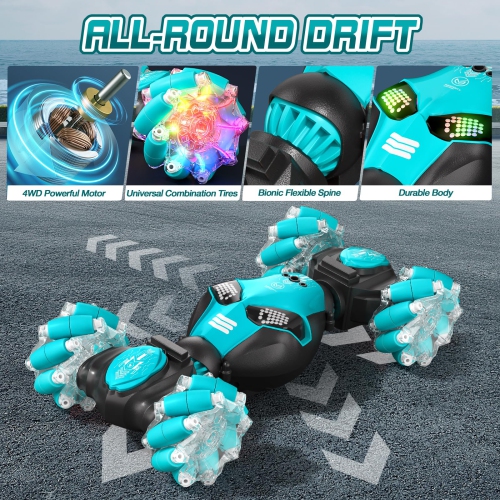 Gesture Sensing RC Stunt Car with Lights & Music for Kids 6-12 Years Old 4WD 2.4GHz Hand Controlled Remote Control Car D