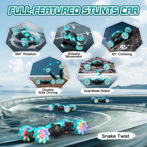 Gesture Sensing RC Stunt Car with Lights & Music for Kids 6-12 Years Old 4WD 2.4GHz Hand Controlled Remote Control Car D