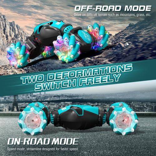 Gesture Sensing RC Stunt Car with Lights & Music for Kids 6-12 Years Old 4WD 2.4GHz Hand Controlled Remote Control Car D