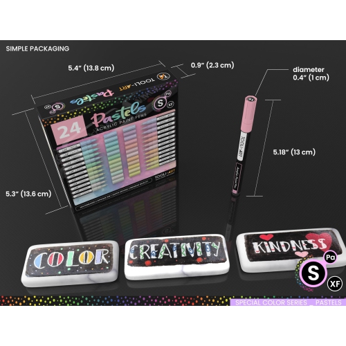 TOOLI-ART – Ensemble de stylos de peinture acrylique pour peinture sur pierre, toile, tissu, verre, tasses, Bois, Cera